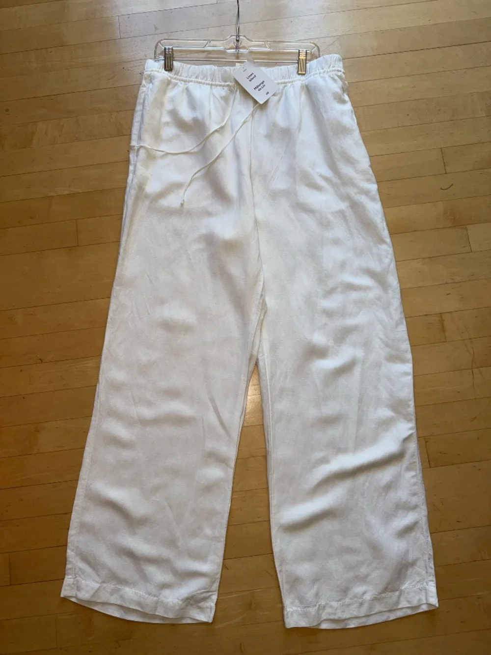NEW H&M White linen blend wide leg pants, L, GP1553